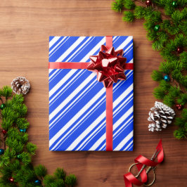 White Cobalt Blue Candy Cane Stripe Holiday Geschenkpapier