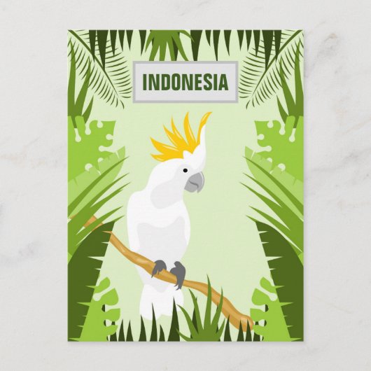 White Cockatoon Indonesia Vintage Travel Poster Postkarte (Vorderseite)