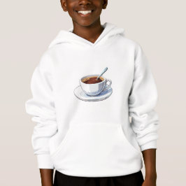 White coffee cup on a saucer filled with coffee hoodie