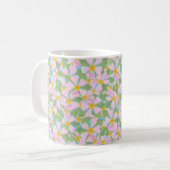 White Coffee Tasse: Pink Dogroses on Sky Blue Kaffeetasse (Vorderseite Links)