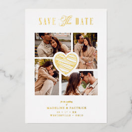 White Collage Wedding Golden Heart 4 Photos Real Folieneinladung