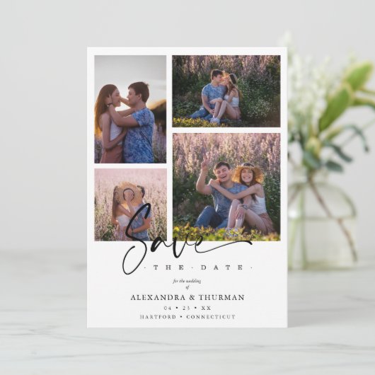 White Collage Wedding Save Date 4 Photos Covid19 (Stehend Vorderseite)