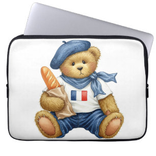 White Collection Teddy mit der französischen Flagg Laptopschutzhülle