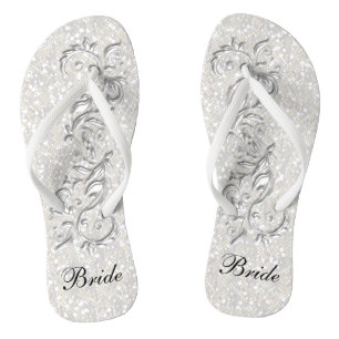 White Confetti Glitzer & White Metallic   Braut Badesandalen