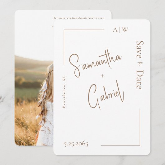 White Contemporary Foto Wedding Save the Date (Vorne/Hinten)