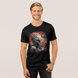 White Cosmic Dragon in Fiery Storm Tri-Blend Shirt