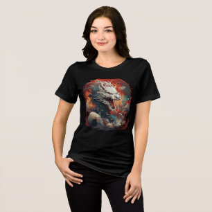 White Cosmic Dragon in Fiery Storm Tri-Blend Shirt
