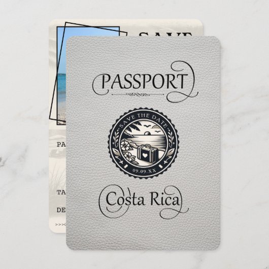 White Costa Rica Passport Save The Date (Vorne/Hinten)