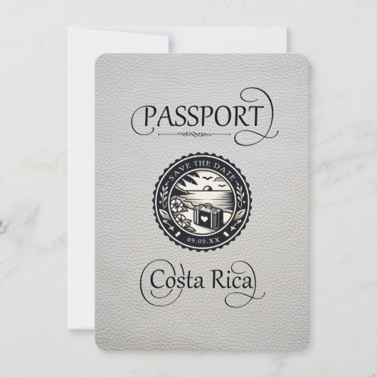White Costa Rica Passport Save The Date (Vorderseite)