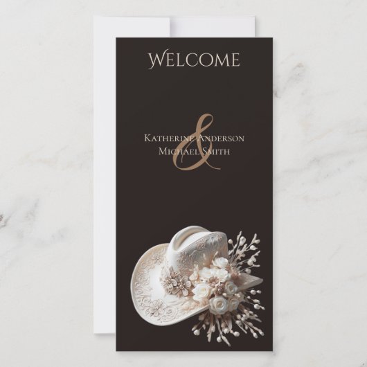 White Cowgirl Hat mit Blume Hochzeitsprogramm (Vorderseite)