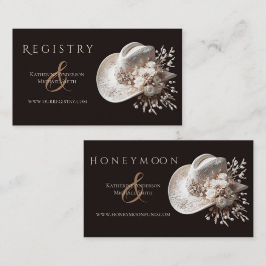 White Cowgirl Hut mit Blume Wedding Registry Visitenkarte (Vorne/Hinten)