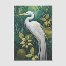 White Crane Botanical Design, Elegant Tropical Seidenpapier