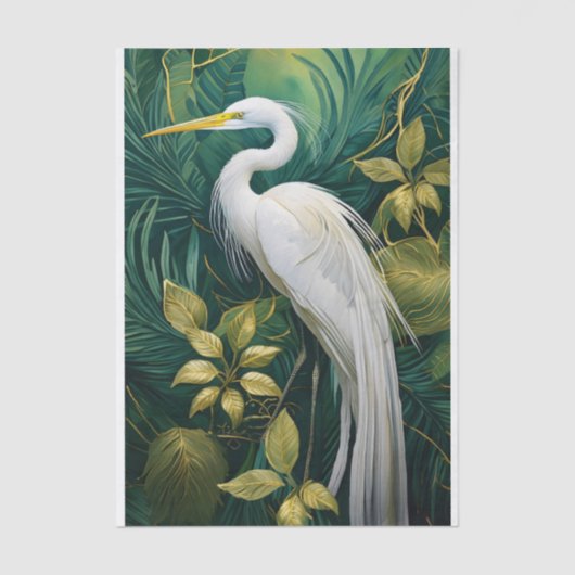 White Crane Botanical Design, Elegant Tropical Seidenpapier (Vorderseite)