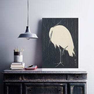 White Crane in Rain - Japanisches Poster der bilde