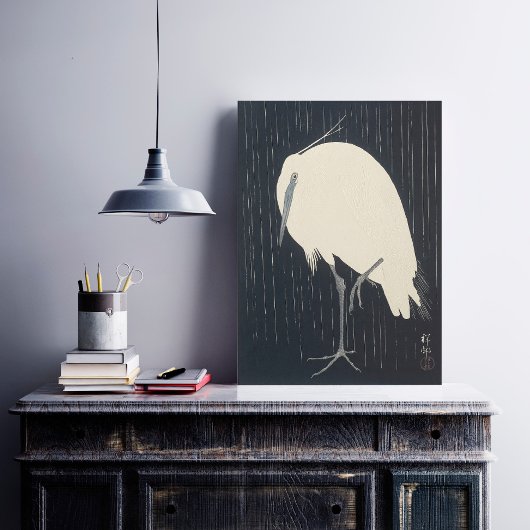 White Crane in Rain - Japanisches Poster der bilde