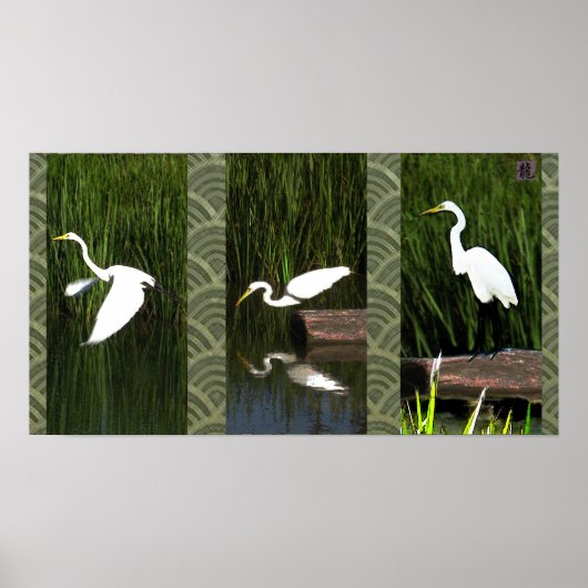 White Crane Triptych (Egret) Poster (Vorne)