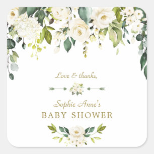 White Cream Blume Gold Baby Dusche Quadratischer Aufkleber