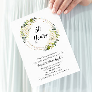 White Cream Floral 50. Hochzeitstag Einladung