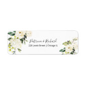 White Cream Floral Wedding Rücksendeadresse Label (Vorne)