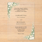 White Cream Florals Both Parents Names Wedding Acryleinladungen (Vorderseite)