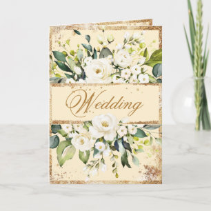 White Cream Gold Botanical Floral Wedding Einladung