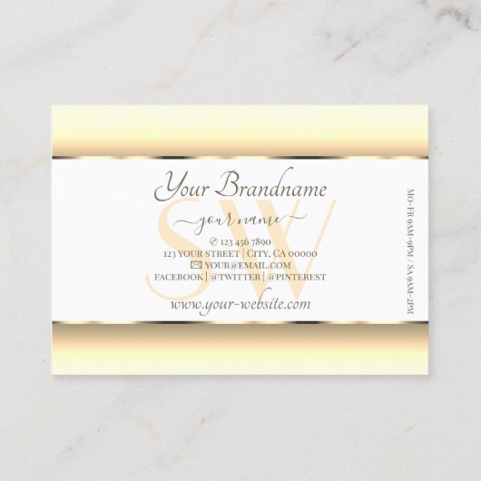 White Cream Ombre Monogram Light Gold Decororder Visitenkarte (Rückseite)