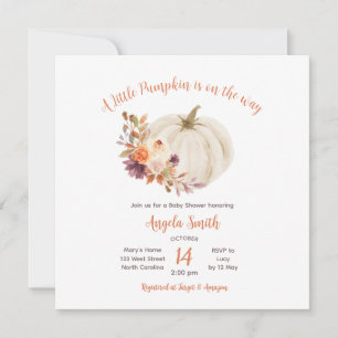 White Cream Pumpkin Rustic Floral Baby Dusche Einladung
