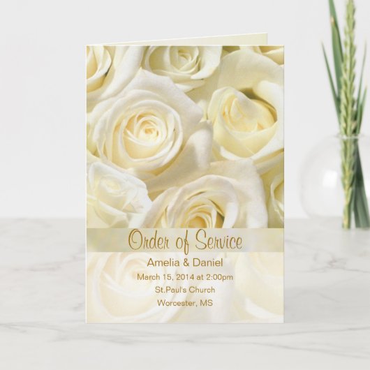 White Creme Rose Hochzeitsprogramm Einladung (Vorderseite)