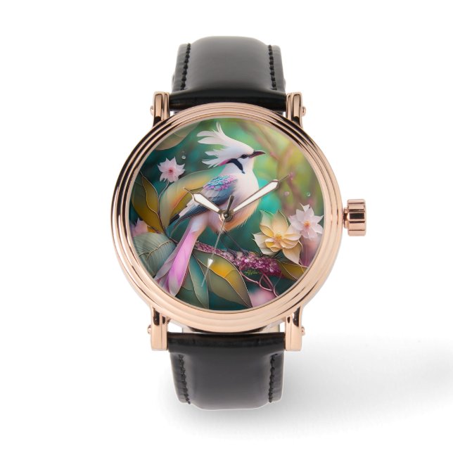 White Creush Blush Schwanz Jay Fantasy Bird Armbanduhr (Vorderseite)