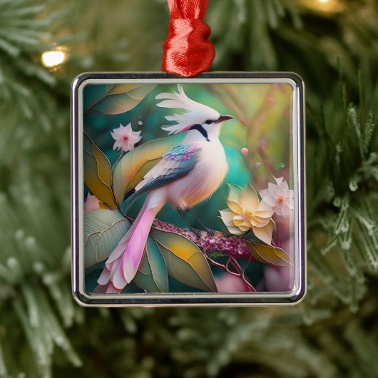 White Creush Blush Schwanz Jay Fantasy Bird Ornament Aus Metall (Baum)