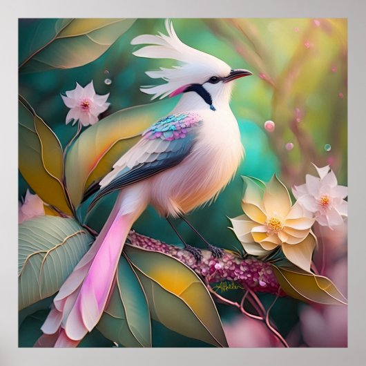 White Creush Blush Schwanz Jay Fantasy Bird Poster (Vorne)
