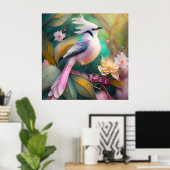 White Creush Blush Schwanz Jay Fantasy Bird Poster (Heimbüro)