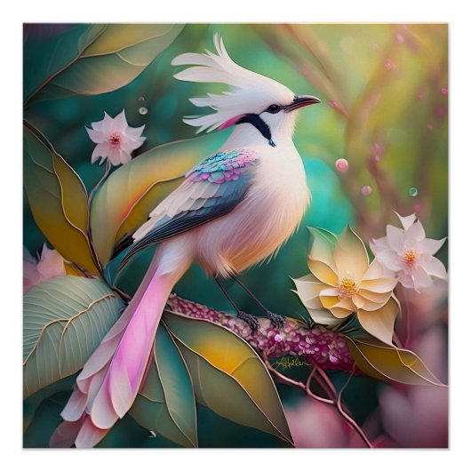 White Creush Blush Schwanz Jay Fantasy Bird Poster (Vorderseite)