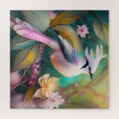 White Creush Blush Schwanz Jay Fantasy Bird Puzzle (Horizontal)