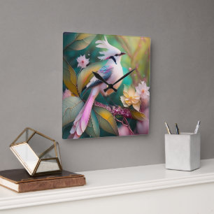 White Creush Blush Schwanz Jay Fantasy Bird Quadratische Wanduhr