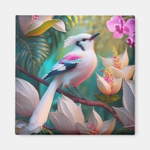 White Creush Chested Fantasy Bird Magnet