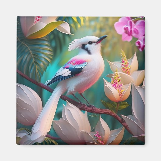 White Creush Chested Fantasy Bird Magnet (Vorne)