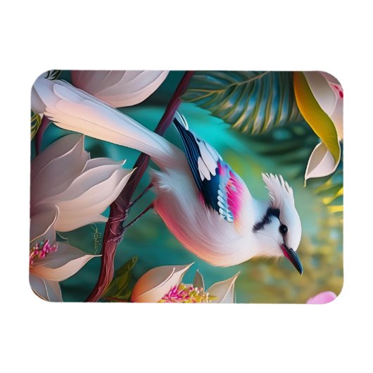 White Creush Chested Fantasy Bird Magnet (Horizontal)