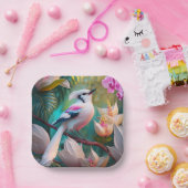 White Creush Chested Fantasy Bird Pappteller (Party)
