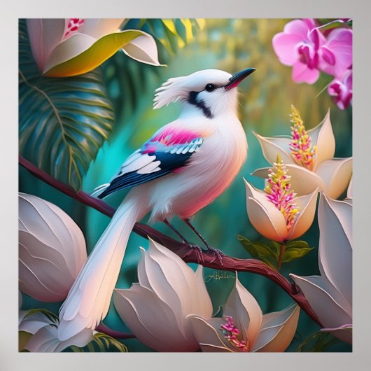 White Creush Chested Fantasy Bird Poster (Vorne)