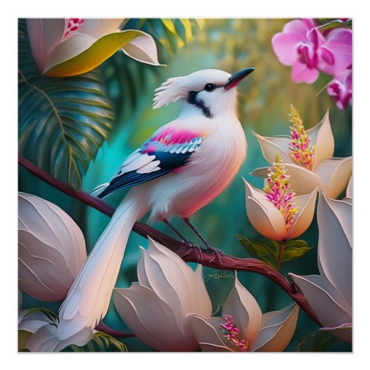 White Creush Chested Fantasy Bird Poster (Vorderseite)