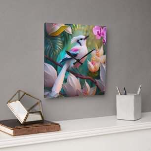 White Creush Chested Fantasy Bird Quadratische Wanduhr