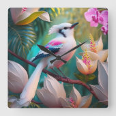 White Creush Chested Fantasy Bird Quadratische Wanduhr (Vorderseite)