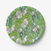 White Crocses Spring Blume Blumenmuster Grün Pappteller (Vorderseite)