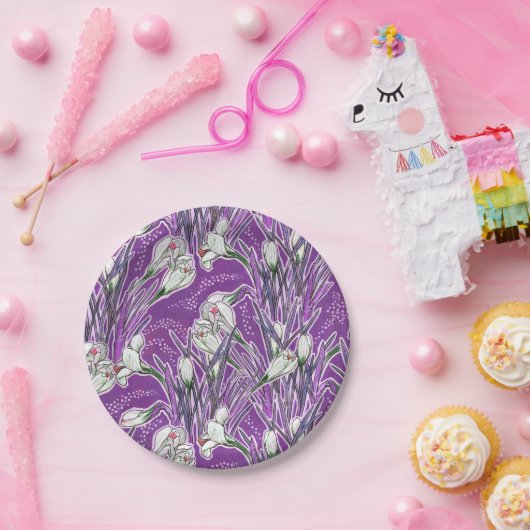 White Crocuses Spring Blume Blumenmuster Lila Pappteller (Party)