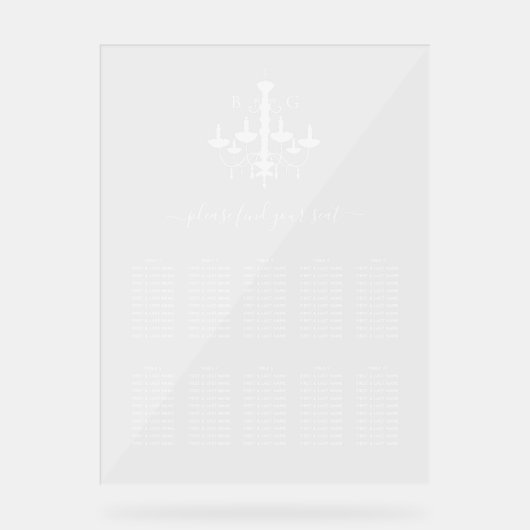 White Cronier Wedding Chart Acrylschild (Vorderseite)