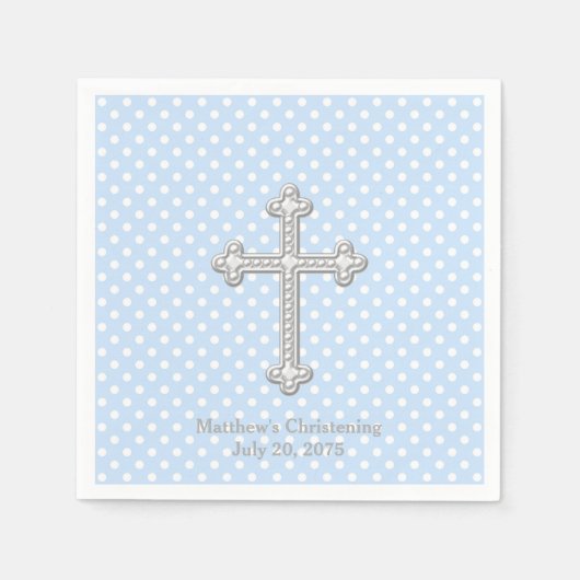 White Cross Blue Christening Serviette (Vorderseite)