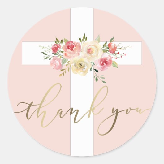 White Cross floral Vielen Dank Runder Aufkleber (Vorderseite)