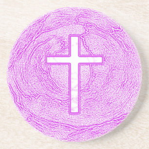 WHITE CROSS HIGHLIGHTED IN PINK GETRÄNKEUNTERSETZER