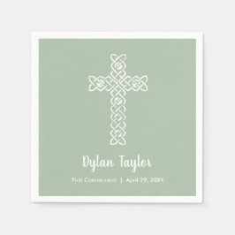 White Cross Sage Grüne erste Kommunion Religiös Serviette
